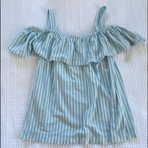 Blue and white striped off the shoulder tank top